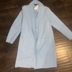 Women blue faux leather jacket.